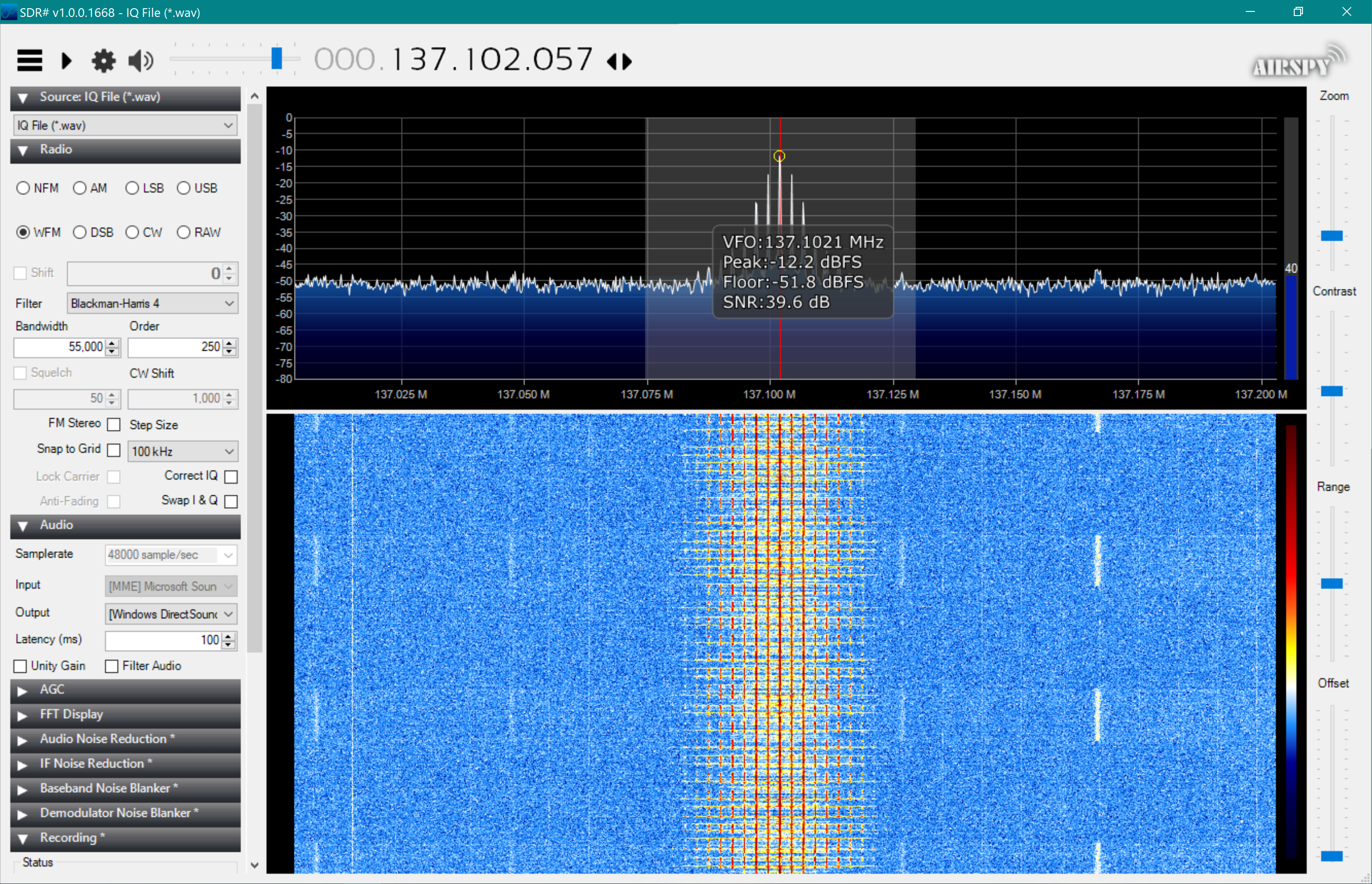 SDR sharp configured and showing download